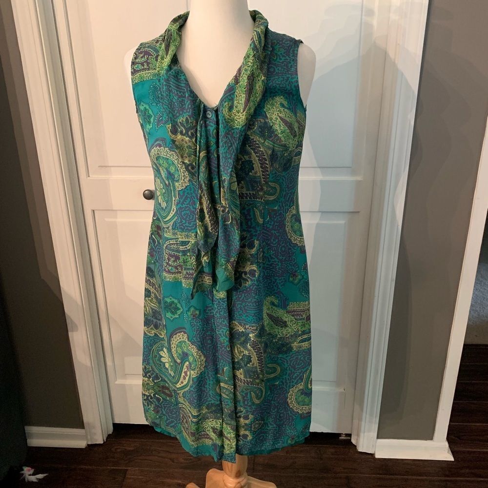 SALE 15.00 Vintage TESS Silk Kelly Green Tunic Dress - Picture 2 of 5